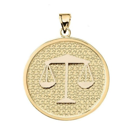 14k Solid Gold Libra Zodiac Sign Disc Pendant
